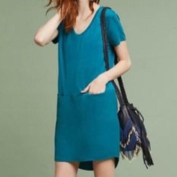 Anthropologie Dolan Left Coast Loren Mini Shift Dress Teal Pocket Casual Size XS - Picture 10 of 10
